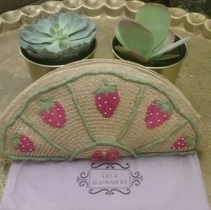 LULU GUINNESS straw clutch with strawberries